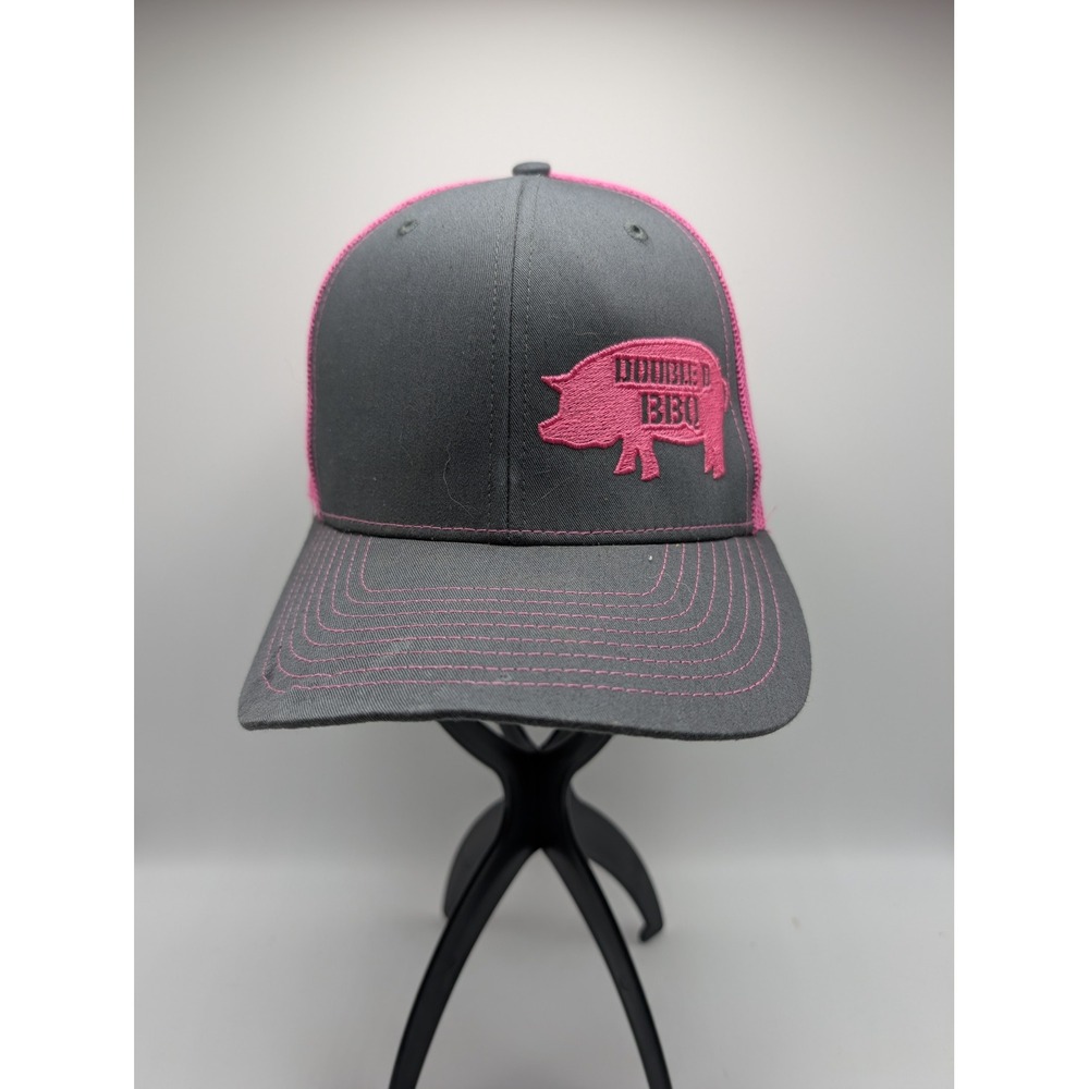 Richardson 112 Trucker Hat Double D BBQ Pig Charcoal Gray Pink Snapback Cap